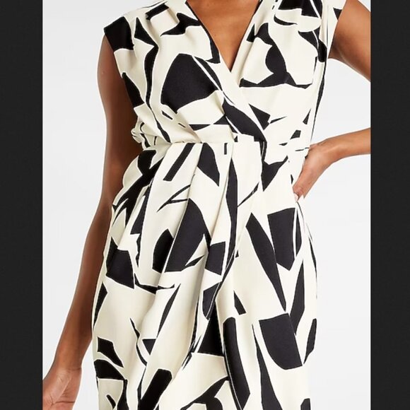 Express Sleeveless Abstract Print Draped Mini Sheath Midi Dress V-Neck Wrap Top - Picture 5 of 16